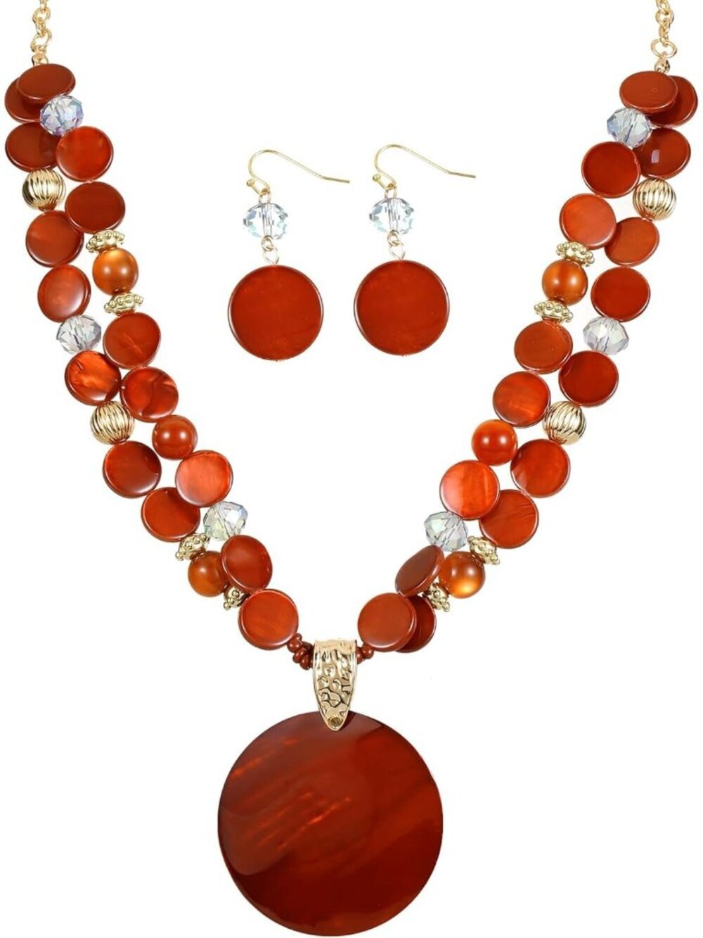 Women's Orange Layered Beads Statement Chunky Jewelry Set  Necklace And Earring